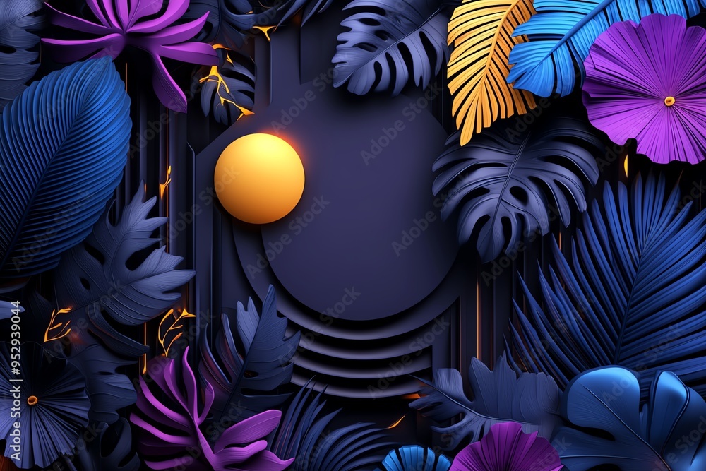 Poster Neon color patterns with geometric shapes and gradients, illustrated in a scene where patterns feature neon-colored geometric shapes and smooth gradients, creating a visually dynamic design