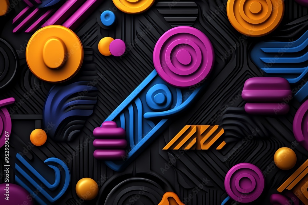 Poster Neon color patterns with geometric shapes and gradients, illustrated in a scene where patterns feature neon-colored geometric shapes and smooth gradients, creating a visually dynamic design