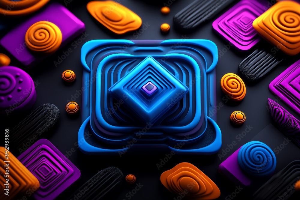 Poster Neon color patterns with vibrant gradients and geometric shapes, depicted in an artwork where patterns feature vibrant neon gradients and geometric shapes, creating a dynamic and visually exciting