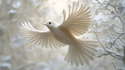 Obraz premium Elegant 3D Paper Cutout Bird in Flight with Minimalist Shadows and Soft Lighting