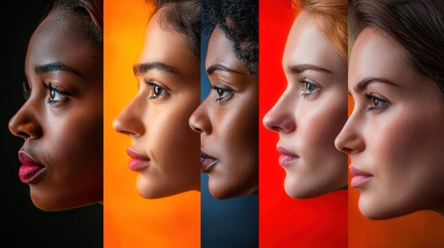 Faces of diverse individuals displayed against contrasting backgrounds highlight division, bias, and the beauty of uniqueness. Generative AI