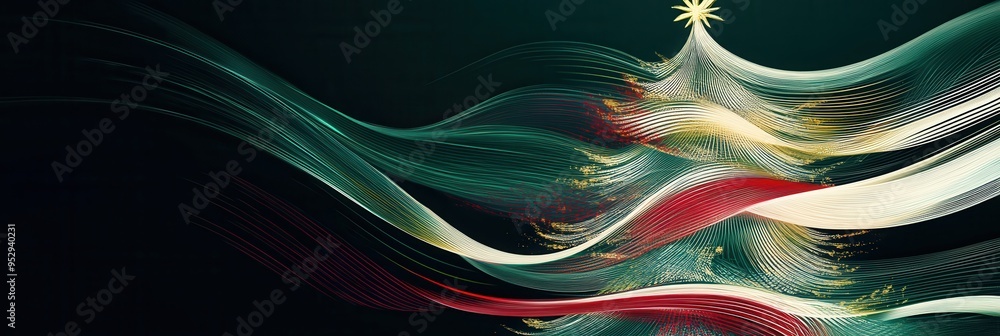 Aufkleber abstract lines weave together to form a stylish silhouette of a christmas tree, creating a festive a
