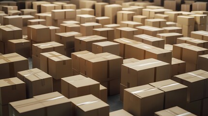 Cardboard boxes stacked in a distribution warehouse factory