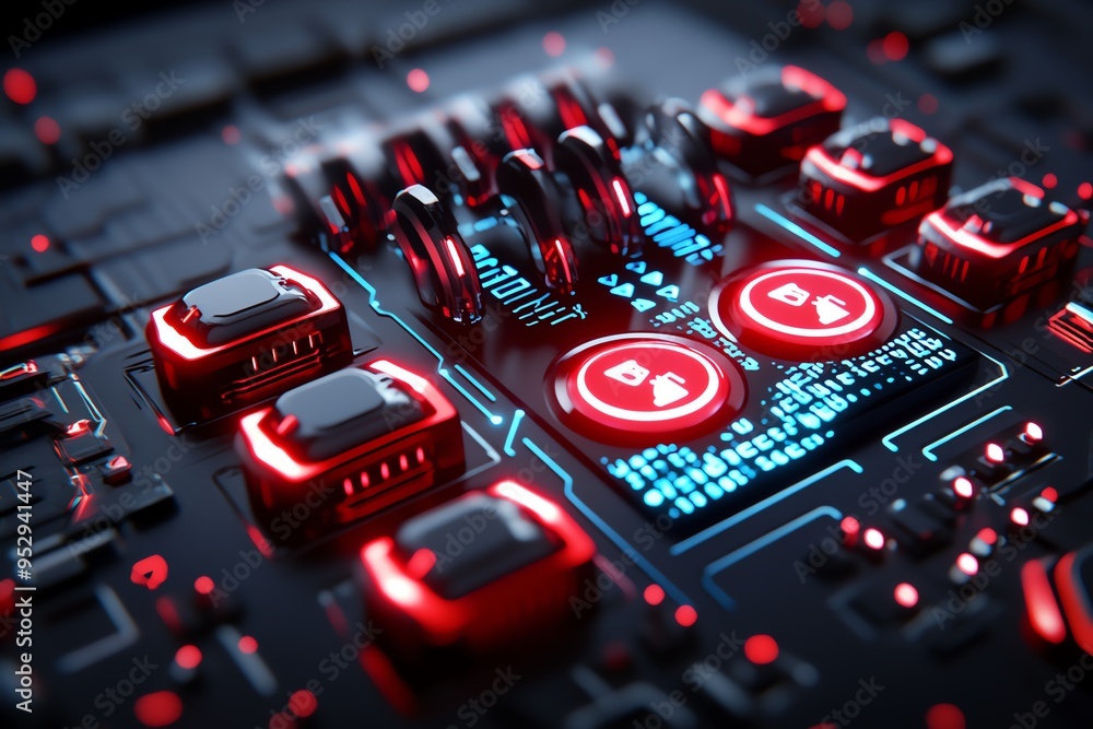 Poster neon color technology with led lights and digital displays, depicted in an artwork where a futuristi