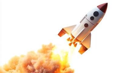 3D rocket in space Business startup and business growth concept, isolated on white background,