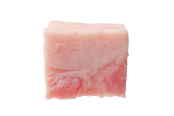 Cube of raw bacon isolated on white