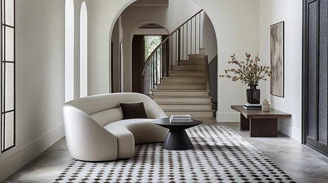 Modern White Curved Sofa in a Luxurious Foyer