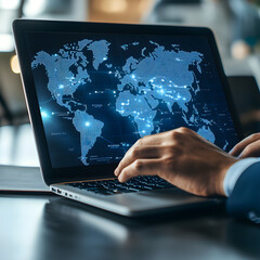 Blue World Map Shown on Back Display Screen Global Overview