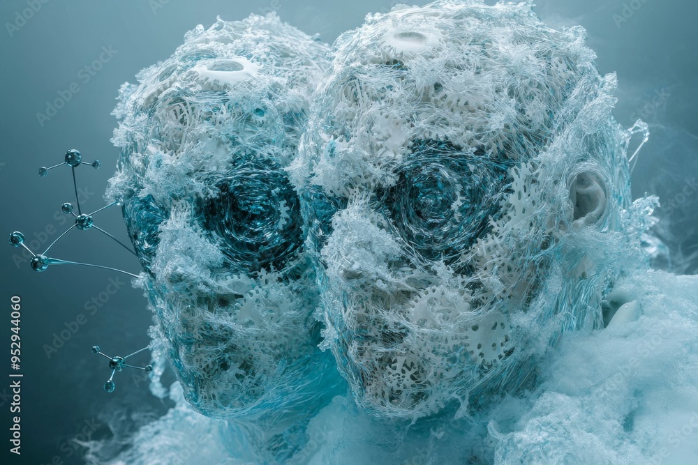 Poster abstract frozen figures with brain like structures symbolizing the cold and distant nature of mental