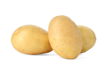 Three young fresh potatoes isolated on white