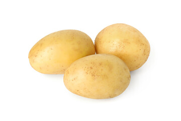 Three young fresh potatoes isolated on white