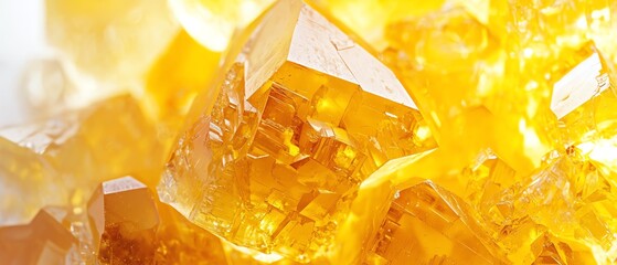 Close-up of a yellow crystal with intricate facets.