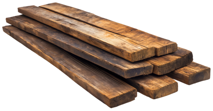 Wooden board isolated on transparent background, natural timber and textured lumber for construction, interior design, and carpentry, a vintage and retro plank material industry