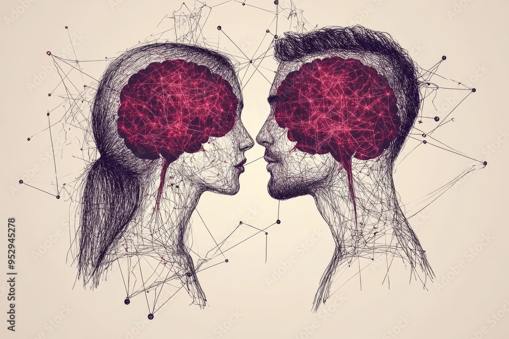 Poster a vintage styled illustration of two heads with exposed brains symbolizing the rawness of thought th