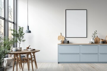 Poster Mockup in Kitchen Interior with White Wall created with Generative AI
