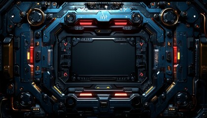 Fototapeta premium Futuristic Sci-Fi Panel with Glowing Red and Yellow Lights