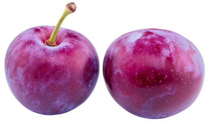 Obraz premium Isolated purple plum fruit, ripe organic delicious and juicy raw nutrition for healthy and refreshing summer snack or autumn dessert, agriculture