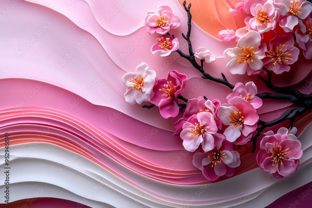 Aufkleber peach blossom abstract painting with flowing lines and pastel colors, depicted in an artwork where a