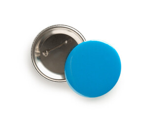Button badges isolated on white, top view. Mockup for design