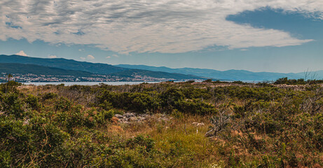 Krk Croatia A view of the mountains and the sea near the Biserujka caves