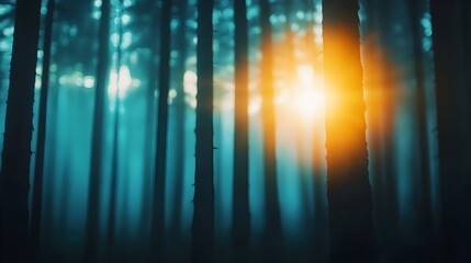 Fototapeta premium Misty Medical Forest Landscape with Ethereal Sunlight and Hazy Atmosphere
