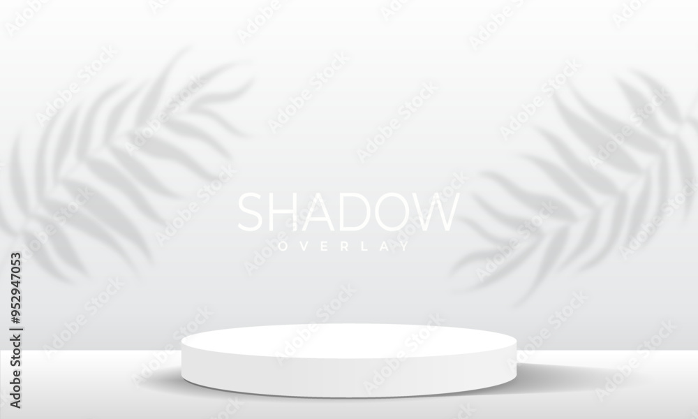 Aufkleber modern 3d grey podium stand display with leaf shadow banner with grey gradient background