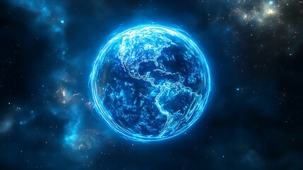 Fototapeta premium Glowing Earth in Space with Stars and Nebulae