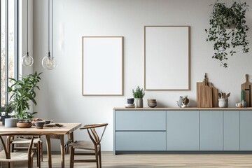 Poster Mockup in Kitchen Interior with White Wall created with Generative AI