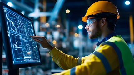 Close up View of Wind Turbine Engineer Optimizing Digital Controls for Efficient Sustainable Power