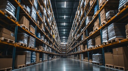 Warehouse Interior - Rows of Shelving Filled with Boxes