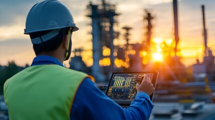 Wind Turbine Engineer Analyzing Digital Interface for Efficient Sustainable Energy Production