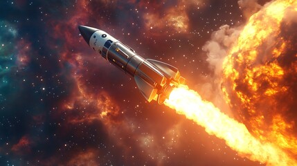 A Spacecraft Blazing Through a Starry Nebula