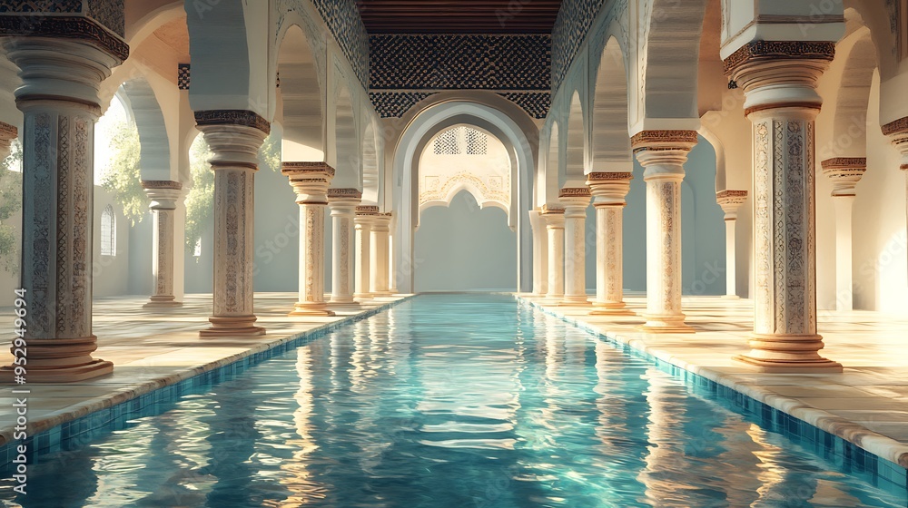 Poster a pool of tranquility in an ornate architectural setting