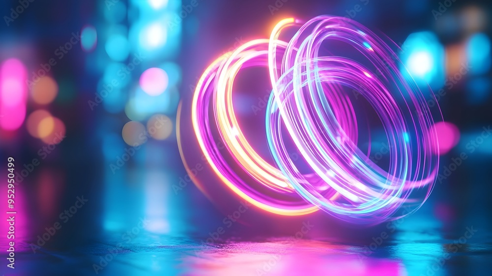 Poster hypnotic neon sign with dynamic asymmetric shapes pulsing luminescent display and captivating urban 