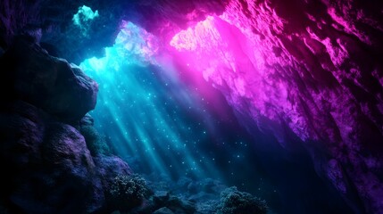 Enchanted Subterranean Crystal Grotto with Luminous Bioluminescent Flora and Chiaroscuro Lighting