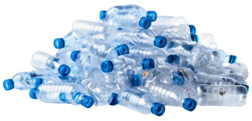 An isolated pile of plastic bottles represents the growing trash problem in our environment, highlighting the urgent need for recycling and waste management to protect our ecology from garbage