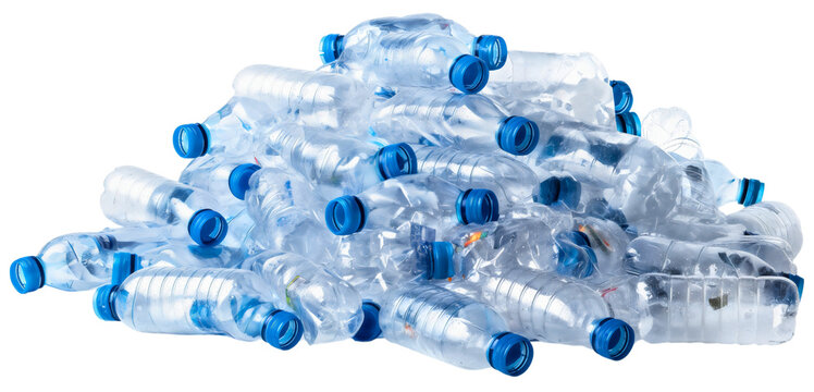 An isolated pile of plastic bottles represents the growing trash problem in our environment, highlighting the urgent need for recycling and waste management to protect our ecology from garbage