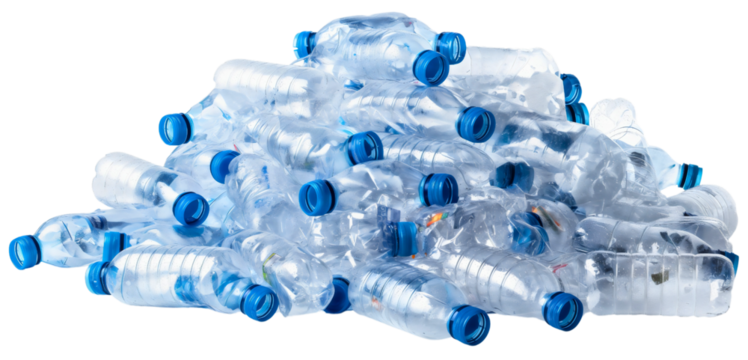 An isolated pile of plastic bottles represents the growing trash problem in our environment, highlighting the urgent need for recycling and waste management to protect our ecology from garbage - Powered by Adobe