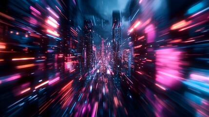 Sweeping Aerial View of a Neon Soaked Futuristic Metropolis with Glowing Circuits and Dynamic Urban Landscape