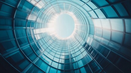 Low angle view of futuristic architecture, Skyscraper of office building with curve glass window