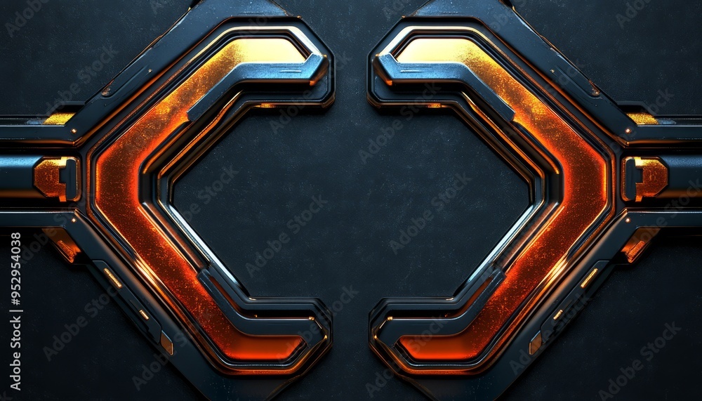 Sticker Abstract Metallic Frame with Orange Glowing Edges