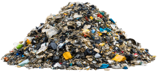 Isolated pile of garbage trash rubbish on transparent background, highlighting the environmental impact of waste and the importance of recycling plastic in reducing ecology pollution, landfill