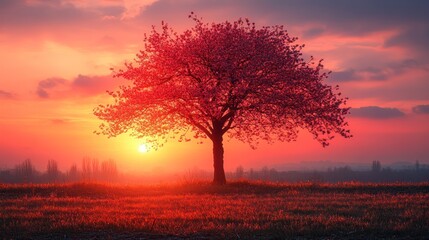 Obraz premium Silhouette of a Tree at Sunset