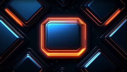 Abstract Geometric Pattern with Glowing Orange Lines and Blue Squares