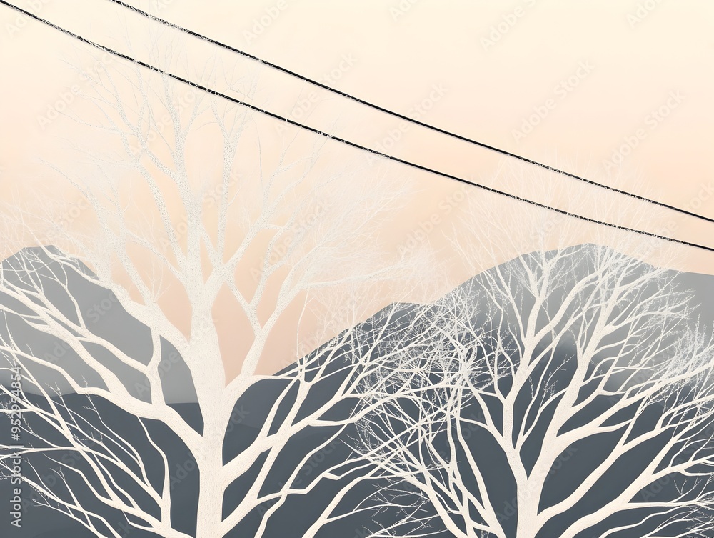 Poster freezing weather creating ominous ice storm encasing trees and power lines in delicate icicles