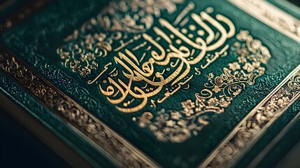 A detailed shot of a Mawlid invitation card featuring elegant Arabic calligraphy and decorative motifs.