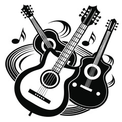 Fototapeta premium acoustic guitar with musical instruments vector illustration design