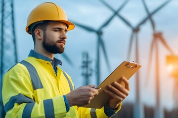 Diligent Wind Turbine Engineer Monitoring Cutting Edge Renewable Energy Facility with Precision