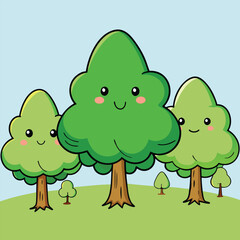 Naklejka premium trees with cartoon vector illustration graphic design 