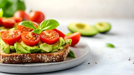 Wholesome Breakfast Arrangement with Avocado Toast and Cherry Tomatoes in Scandinavian Kitchen Setting